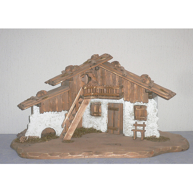 Krippenstall  - 23 dunkelbraun gebeizt mit Mauerwerk, passend f�r 10 cm - 13 cm Figuren, BxTxH ca. 70x37,5x36,5cm