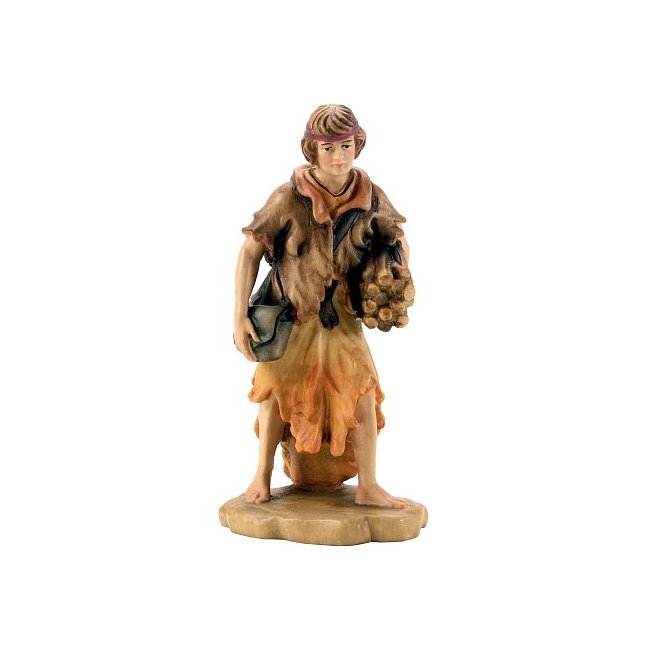 Weihnachtskrippe - Krippenfigur Hirte mit Holz in 12cm color