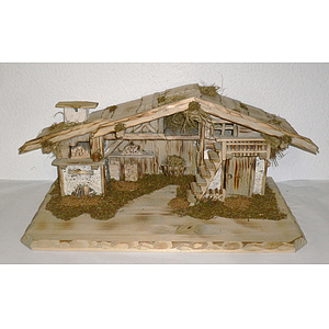 Krippenstall - 4 hell gebeizt mit Mauerwerk, passend für 10 cm - 13 cm Figuren, BxTxH ca. 62x38x31cm