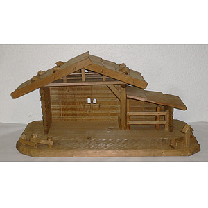 Krippenstall - 9 Holzstall dunkelbraun gebeizt, passend für 10 cm - 13 cm Figuren