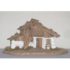 Krippenstall - 20 hell gebeizt mit Mauerwerk, passend für 10 cm - 13 cm Figuren, BxTxH ca. 54,5x28x29cm