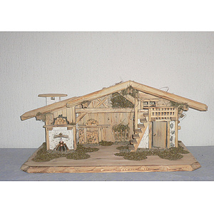 Krippenstall - 24 hell gebeizt mit Mauerwerk, passend für 10 cm - 13 cm Figuren, BxTxH ca. 60x35x29cm