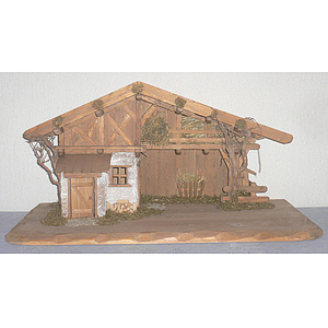 Krippenstall - 27 hell gebeizt mit Mauerwerk, passend für 10 cm - 13 cm Figuren, BxTxH ca. 67,5x35x34cm