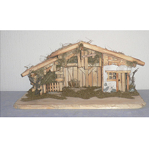 Krippenstall - 29 hell gebeizt mit Mauerwerk, passend f�r 10 cm - 13 cm Figuren, BxTxH ca. 60x36x29cm
