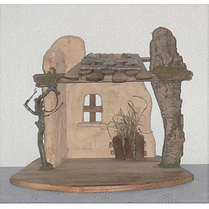Krippenstall - 34 dunkelbraun gebeizt mit Mauerwerk, passend für 10 cm - 13 cm Figuren, BxTxH ca. 28,5x22x24cm