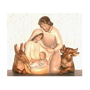 Weihnachtskrippe 8 - Ganzjahreskrippe Familiengruppe mit Ochs und Esel,  12cm color