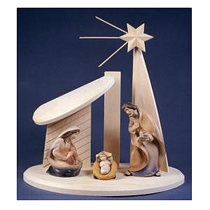 Weihnachtskrippe - Krippenstall und heilige Familie in 13cm color