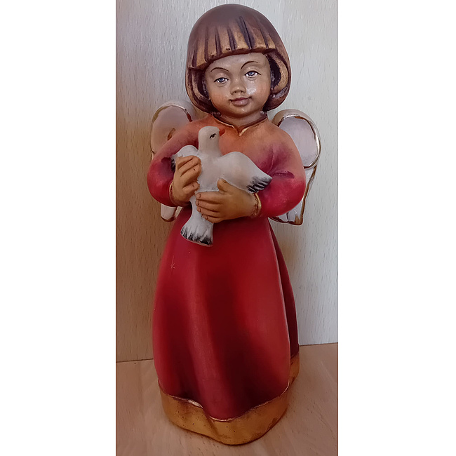 Engel mit Friedenstaube, color, 25cm