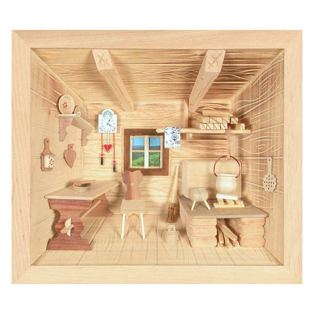 3D Holzbild - Bauernstube natur, 25x22cm