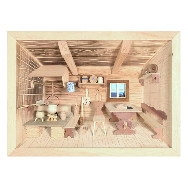 3D Holzbild - Bauernstube natur, 30x22cm