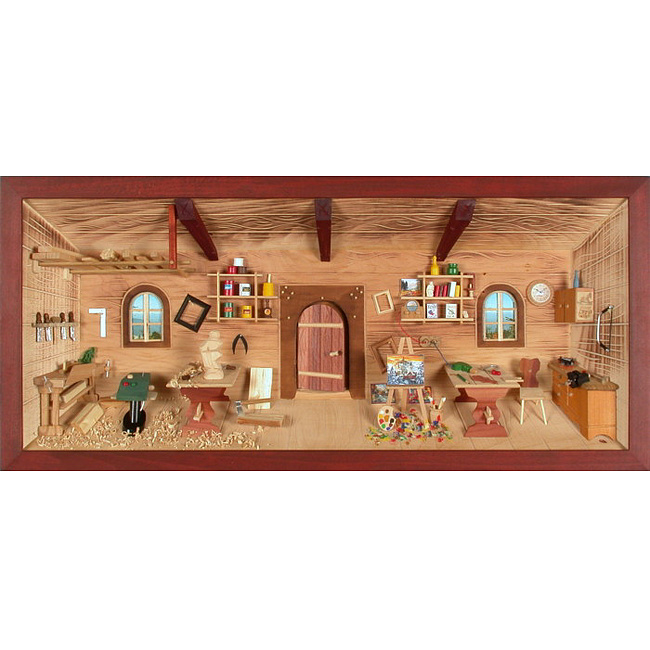 3D Holzbild - Hobbywerkstatt lasiert, 58x26cm