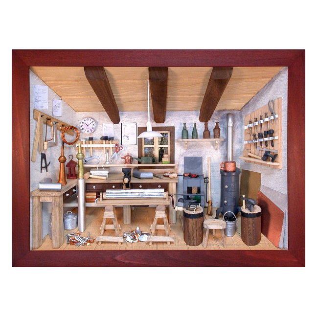 3D Holzbild - Spenglerei / Flaschnerei lasiert, 30x22cm