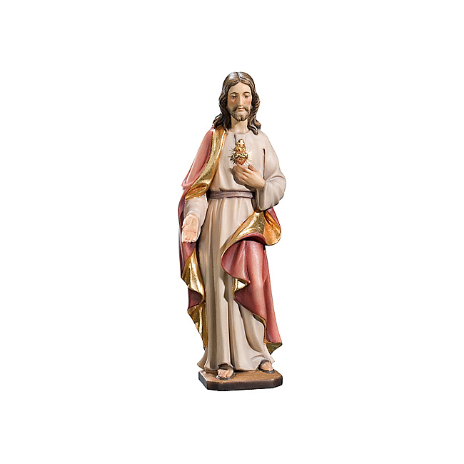 Herz Jesus 2 - aus Ahornholz geschnitzte Figur, color
