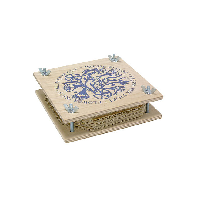 Blumenpresse gro mit Pappeinlagen und Fliepapier, ca.18x18cm