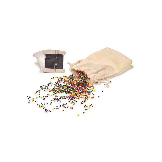 Perlenweben - Grundausstattung, ca. 100g Glasperlen, bunt gemischt, Spezialzwirn, Spezial Nylonfaden, 3 Spezialnadeln