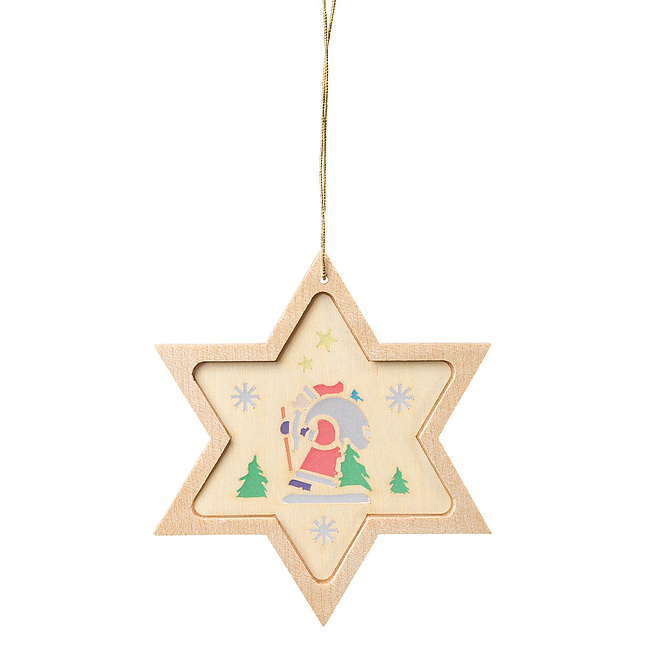 Baumbehang Stern mit Diaphanbild Weihnachtsmann, 8cm