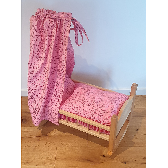 Puppenwiege mit Bettbezug und Himmel pink