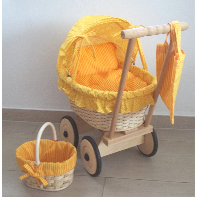 Korb-Puppenwagen gelb
