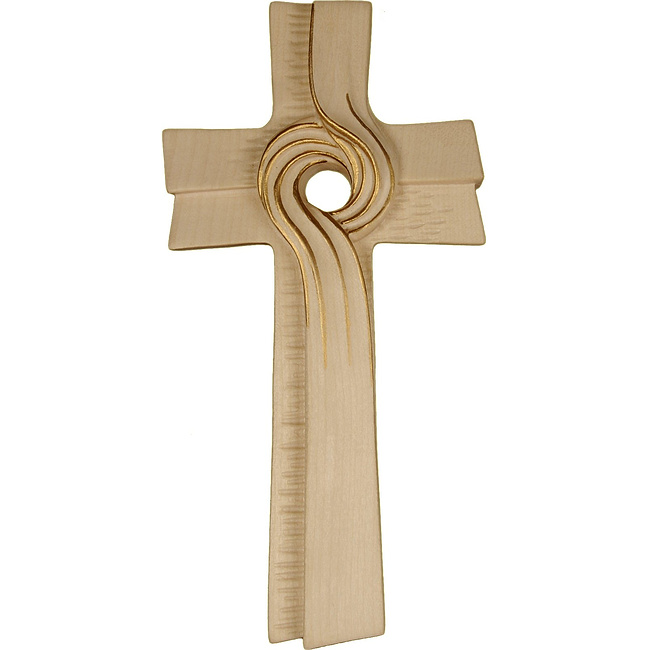 Meditationskreuz, Holz geschnitzt mit Goldstrich, 16,5 x 8cm