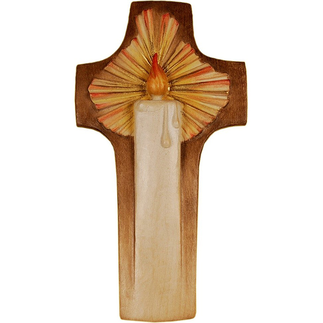 Lichtkreuz, Holz geschnitzt AQUARELL, 15x8cm