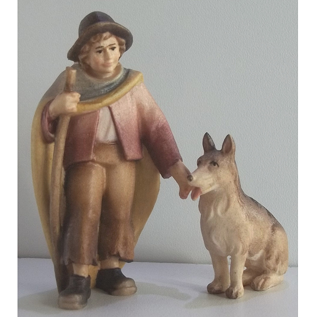 Morgenstern Krippe - Hirtenjunge mit Stock und Hund in color