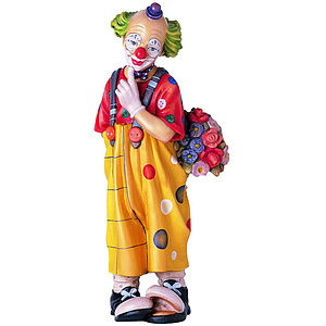 Clown mit Blumenstrau� - aus Ahornholz geschnitzte Figur, 9cm hoch