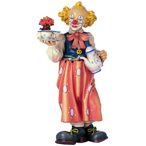 Clown mit Kaffeeservice - aus Ahornholz geschnitzte Figur, 14cm hoch