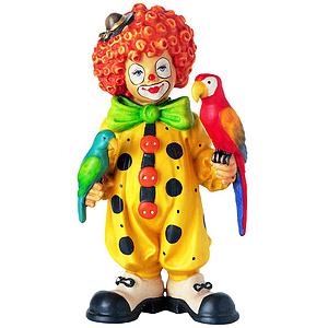 Clown mit Papagei - aus Ahornholz geschnitzte Figur, 9cm hoch