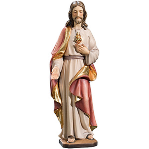 Herz Jesus 2 - aus Ahornholz geschnitzte Figur, color
