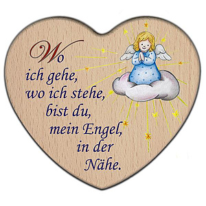 Herz bedruckt mit Engel_Wo ich gehe, 12cm