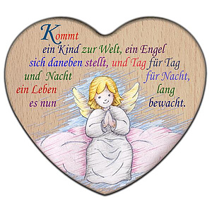 Herz bedruckt mit Engel_Kommt ein Kind, 12cm
