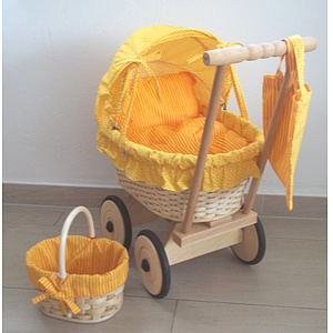 Korb-Puppenwagen gelb