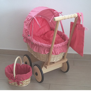 Korb-Puppenwagen pink