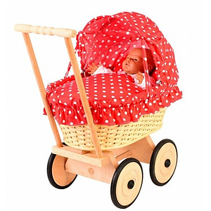 Korb-Puppenwagen rot wei gepunktet