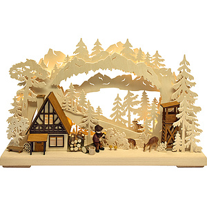 3D-Schwibbogen klein, Pilzsammler am Waldhaus