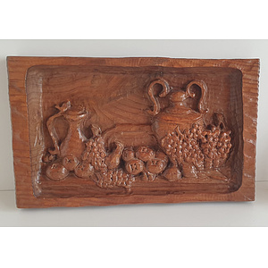 Relief Pappelholz lasiert, Obst und Wein, 43x26x4,5cm